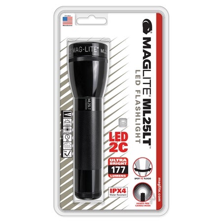 Lommelygte, ML25LT LED sort før 2 C-cellbatterier