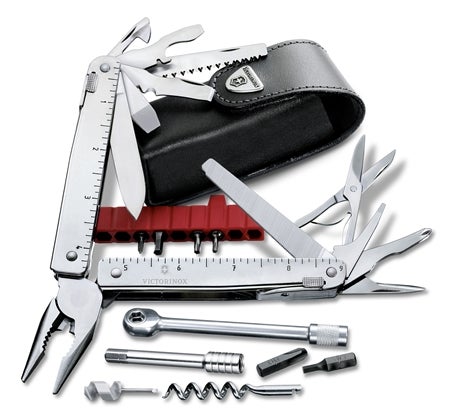 SwissTool X Plus Ratchet in leather pouch