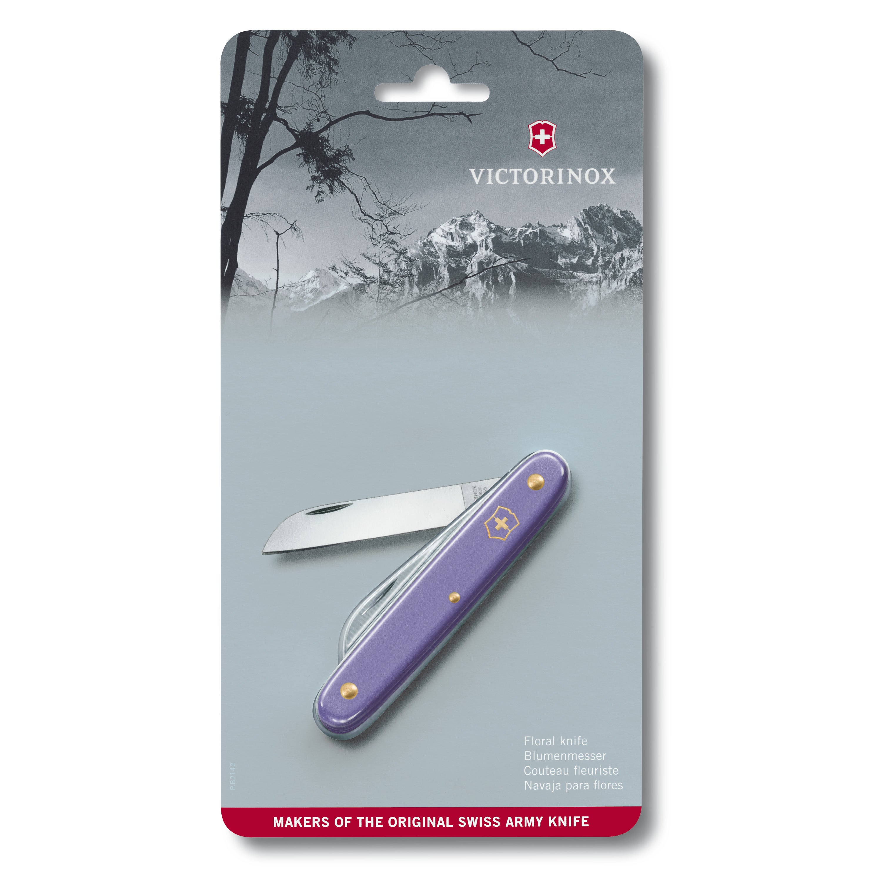 Floral knife purple with straight blade 55 mm in