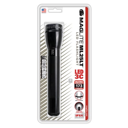 Lommelygte, ML25LT LED sort før 3 C-cellbatterier